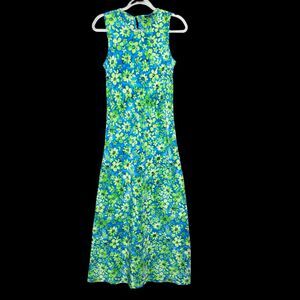 Vintage 90s Y2K My Michelle‎ Maxi Dress Womens 5/6 Floral Sleeveless Blue Green